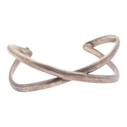 MEXICO 925 Sterling Silver  Vintage Dark Tone Crossed Cuff Bracelet  BT8627