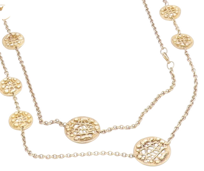 925 Sterling Silver Vintage Necklace Intricate Openwork Disc Long Chain  NE4717