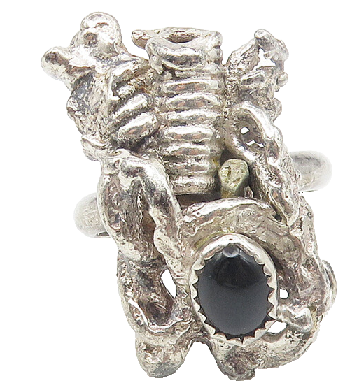 925 Sterling Silver  Vintage Black Onyx Sculpted Cocktail Ring Sz 7.5  RG11072
