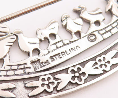 MIA 925 Sterling Silver  Vintage Mom & Baby Ducks Floral Brooch Pin  BP6755