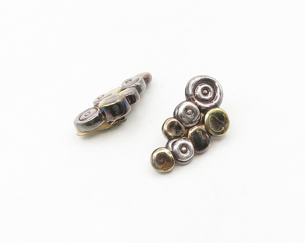 925 Sterling Silver & 14K GOLD  Vintage Spiral Non Pierce Earrings  EG9381