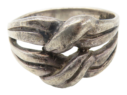 925 Sterling Silver  Vintage Dark Tone Tied Knot Split Band Ring Sz 7  RG11536