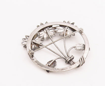 925 Sterling Silver Vintage Brooch Pin Round Framed Sunflowers  BP11121