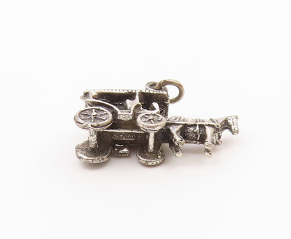 925 Sterling Silver  Vintage Old Fashioned Horse & Carriage Pendant  PT17137