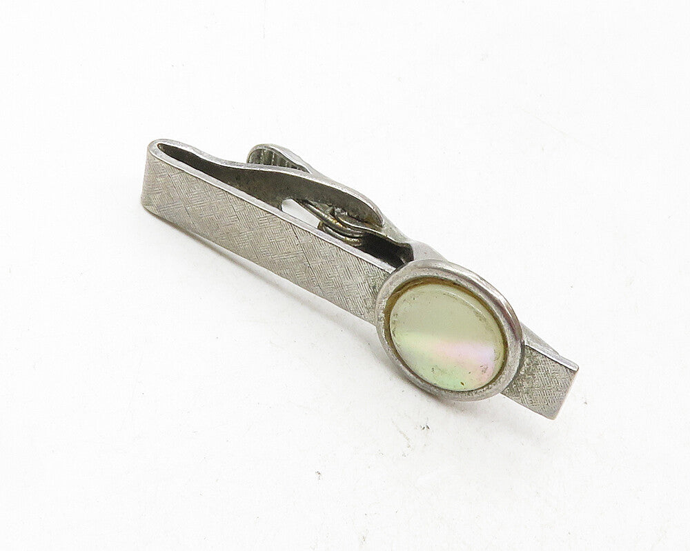 925 Sterling Silver  Vintage Mother Of Pearl Textured Petite Tie Clip  TR1700