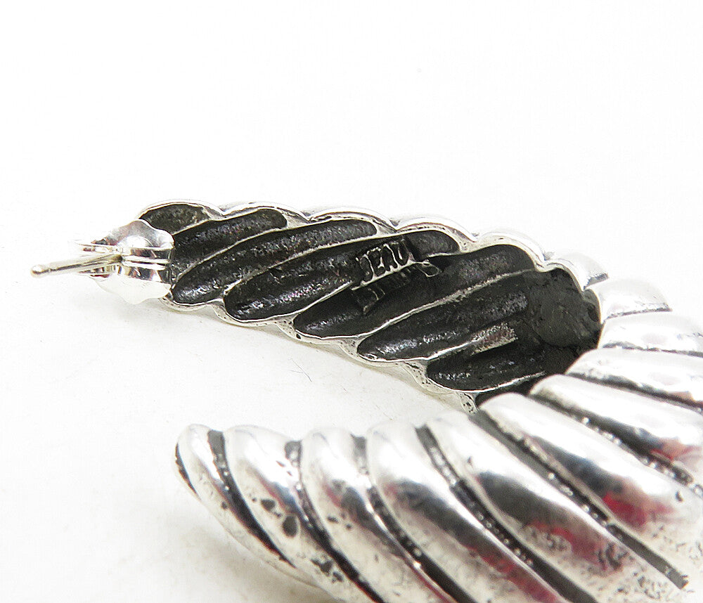 BEAU 925 Sterling Silver  Vintage Shiny Fluted JHoop Earrings  EG4688