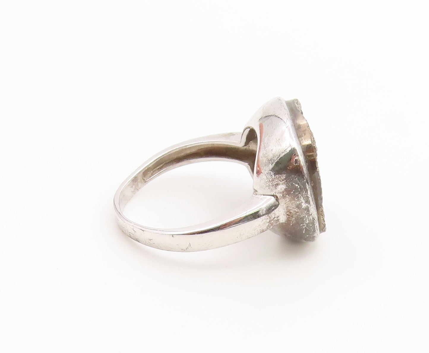 925 Sterling Silver Vintage Ring Drusy Quartz Geometric Band  Sz 8  RG36860