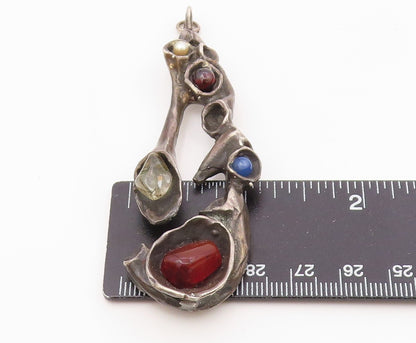 925 Silver  Vintage Amber Garnet & Pearl Brutalist Heavy Large Pendant PT19280