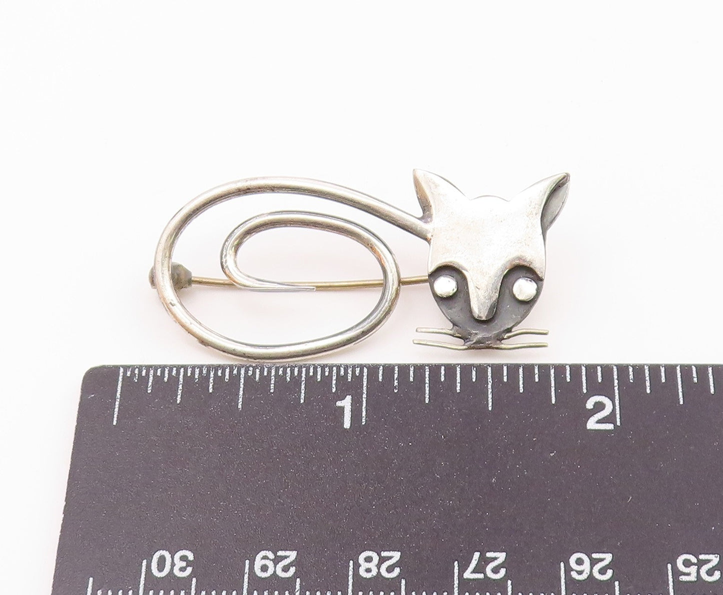 DELFINO MEXICO 925 Silver  Vintage Two Tone Modernist Cat Brooch Pin  BP8146