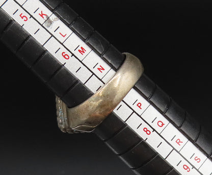 925 Silver  Vintage Diamond Shaped Hematite Dotted Detail Ring Sz 7  RG25796