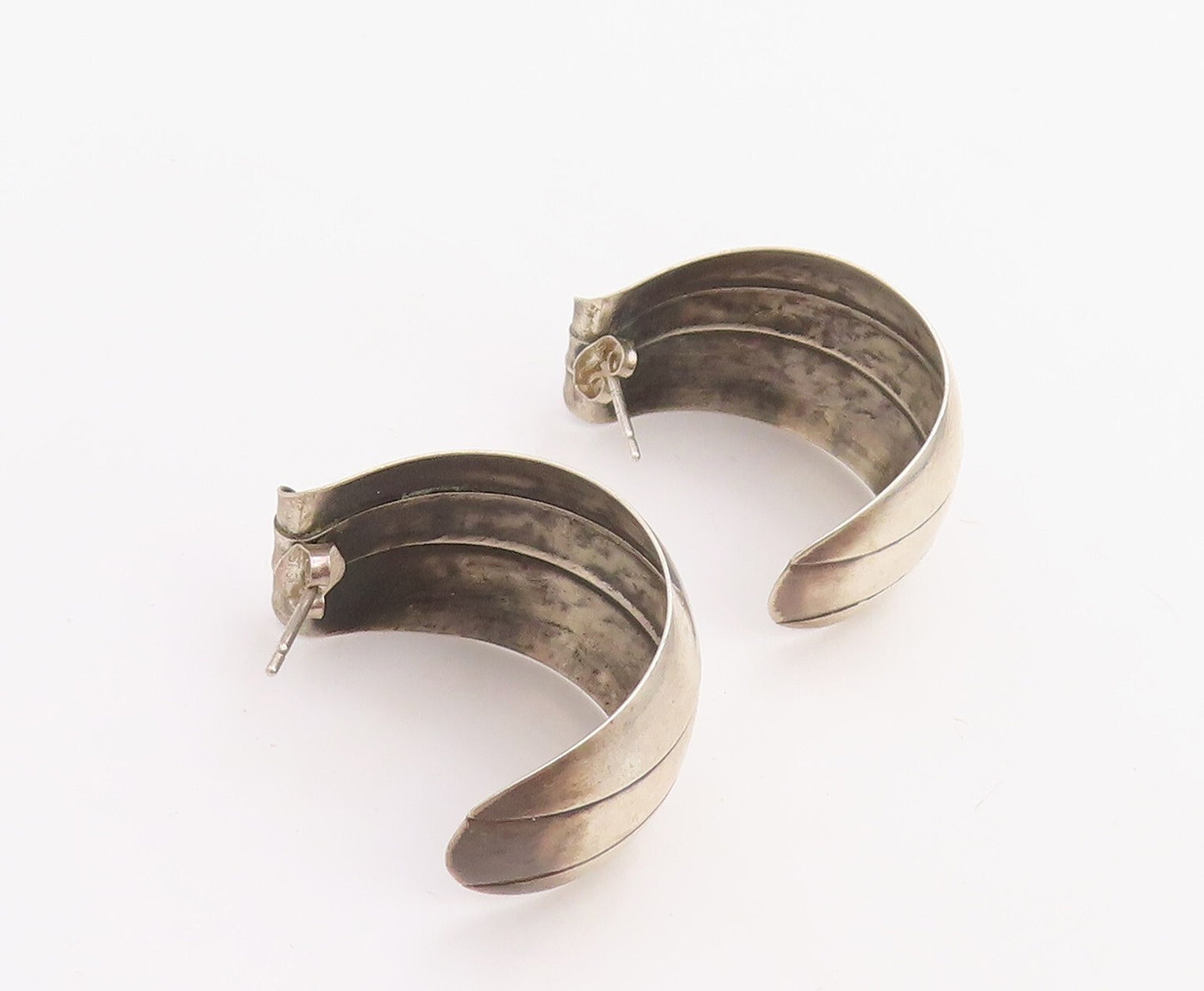 925 Sterling Silver Vintage Earrings ROBERT HENION Broad Open Hoops  EG13170