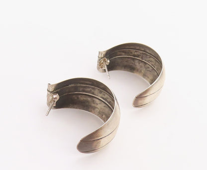 925 Sterling Silver Vintage Earrings ROBERT HENION Broad Open Hoops  EG13170