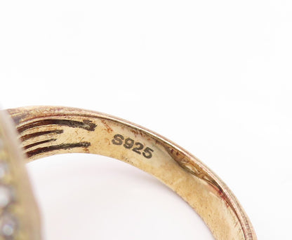925 Sterling Silver Vintage Ring Gold Plated Floral Circle Band  Sz 7.5  RG35226