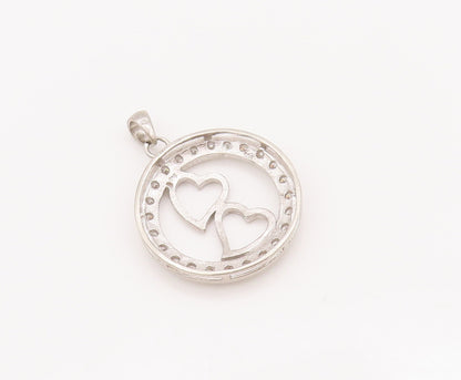 925 Sterling Silver Vintage Pendant Cutout Round CZ Framed Love Hearts  PT22999