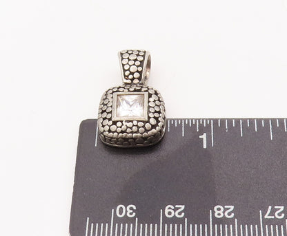 925 Sterling Silver Vintage Pendant Square Cut CZ Pebble Effect Carved   PT23093