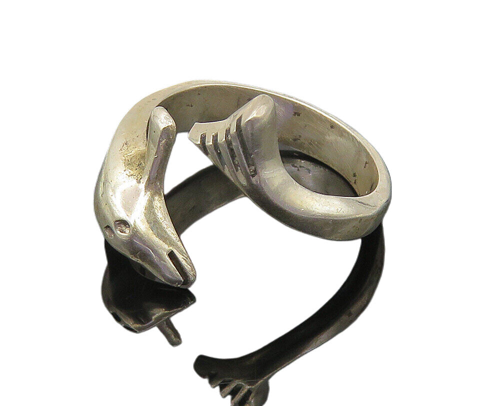 MEXICO 925 Silver  Vintage Dolphin Head & Tail Bypass Band Ring Sz 7  RG10774