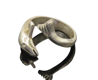 MEXICO 925 Silver  Vintage Dolphin Head & Tail Bypass Band Ring Sz 7  RG10774