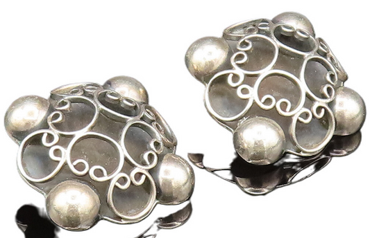 MEXICO 925 Silver  Vintage Beaded Pretzel Twist Non Pierced Earrings  EG11829