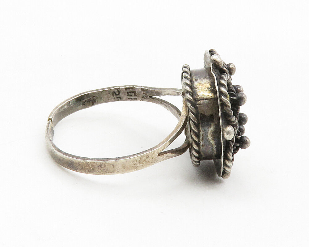 MEXICO 925 Silver  Vintage Turquoise Floral Twist Cocktail Ring Sz 9.5 RG13972