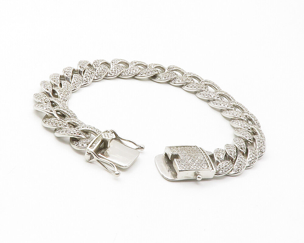 925 Sterling Silver  Vintage Cubic Zirconia Curb Link Chain Bracelet  BT5605