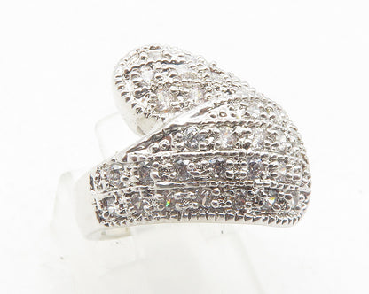 925 Sterling Silver  Shiny Topaz Encrusted Bypass Band Ring Sz 5  RG12107