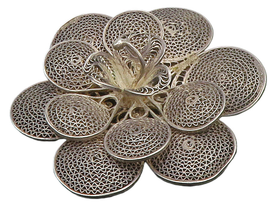 MEXICO 925 Sterling Silver  Vintage Filigree Flower Motif Brooch Pin  BP5897