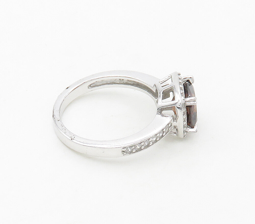 925 Sterling Silver  Shiny Topaz Solitaire With Accents Ring Sz 7  RG16630