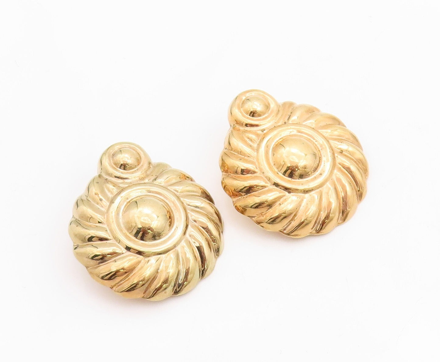 925 Sterling Silver Vintage Earrings Gold Plated Puffed Sun Carved  EG13224
