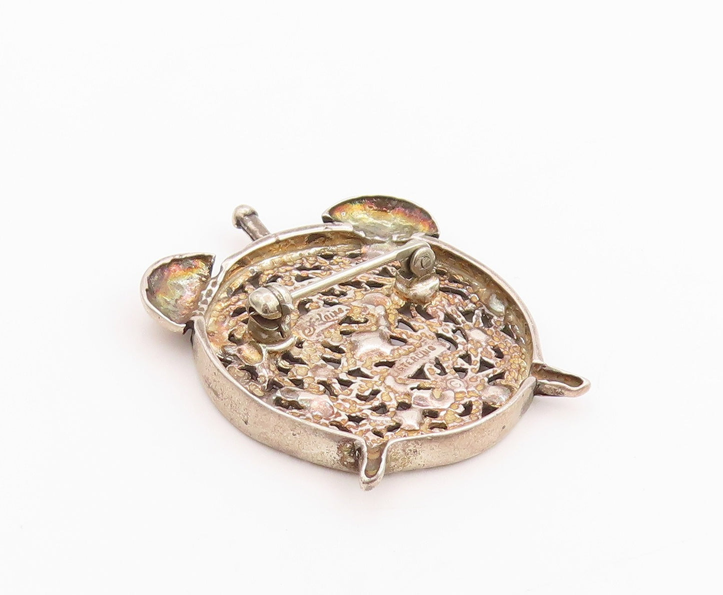 925 Sterling Silver Vintage Brooch JEZLAINE Swirly Cutout Alarm Clock  BP11709