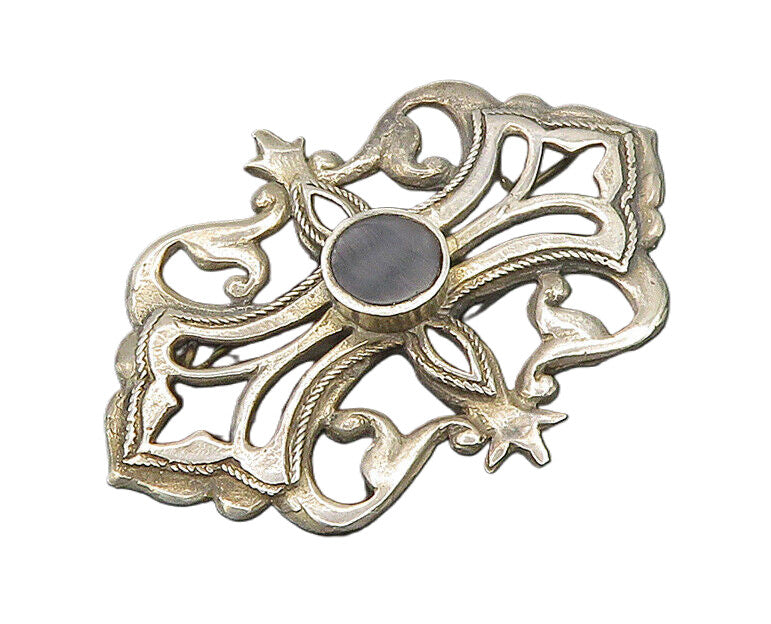 925 Sterling Silver  Vintage Inlaid Black Onyx Cutout Twist Brooch Pin  BP7323