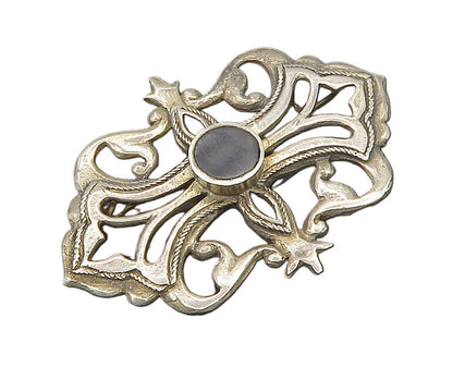 925 Sterling Silver  Vintage Inlaid Black Onyx Cutout Twist Brooch Pin  BP7323