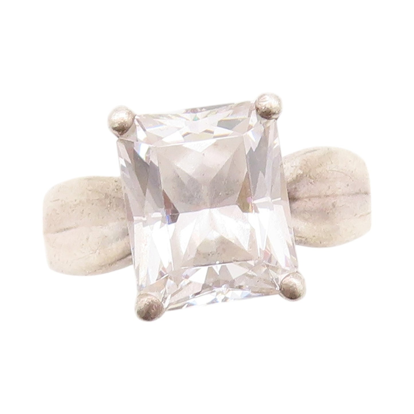 925 Sterling Silver Vintage Ring Minimalist Rectangle Cut Topaz  Sz 8  RG33040