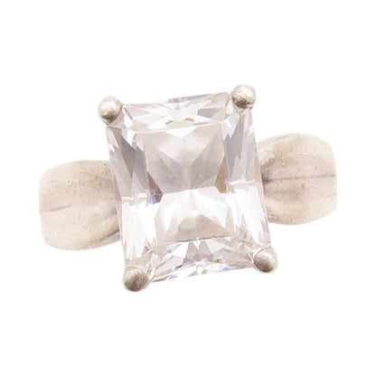 925 Sterling Silver Vintage Ring Minimalist Rectangle Cut Topaz  Sz 8  RG33040