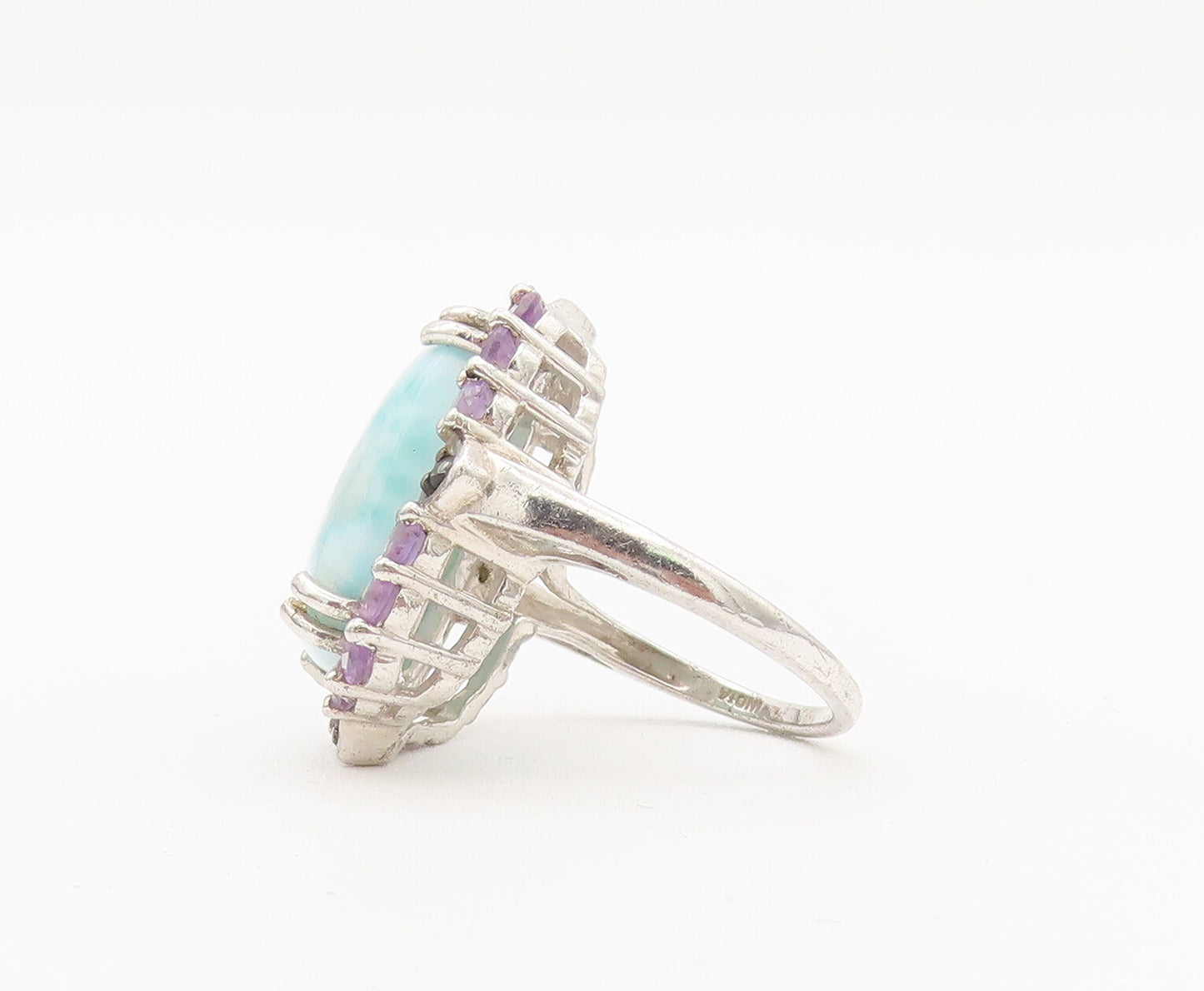 925 Sterling Silver Vintage Ring Larimar Halo Amethyst Sapphire Sz 6  RG27906
