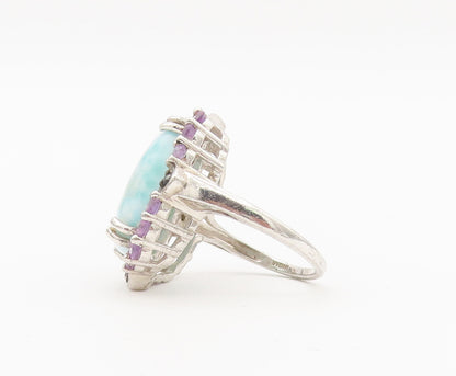 925 Sterling Silver Vintage Ring Larimar Halo Amethyst Sapphire Sz 6  RG27906