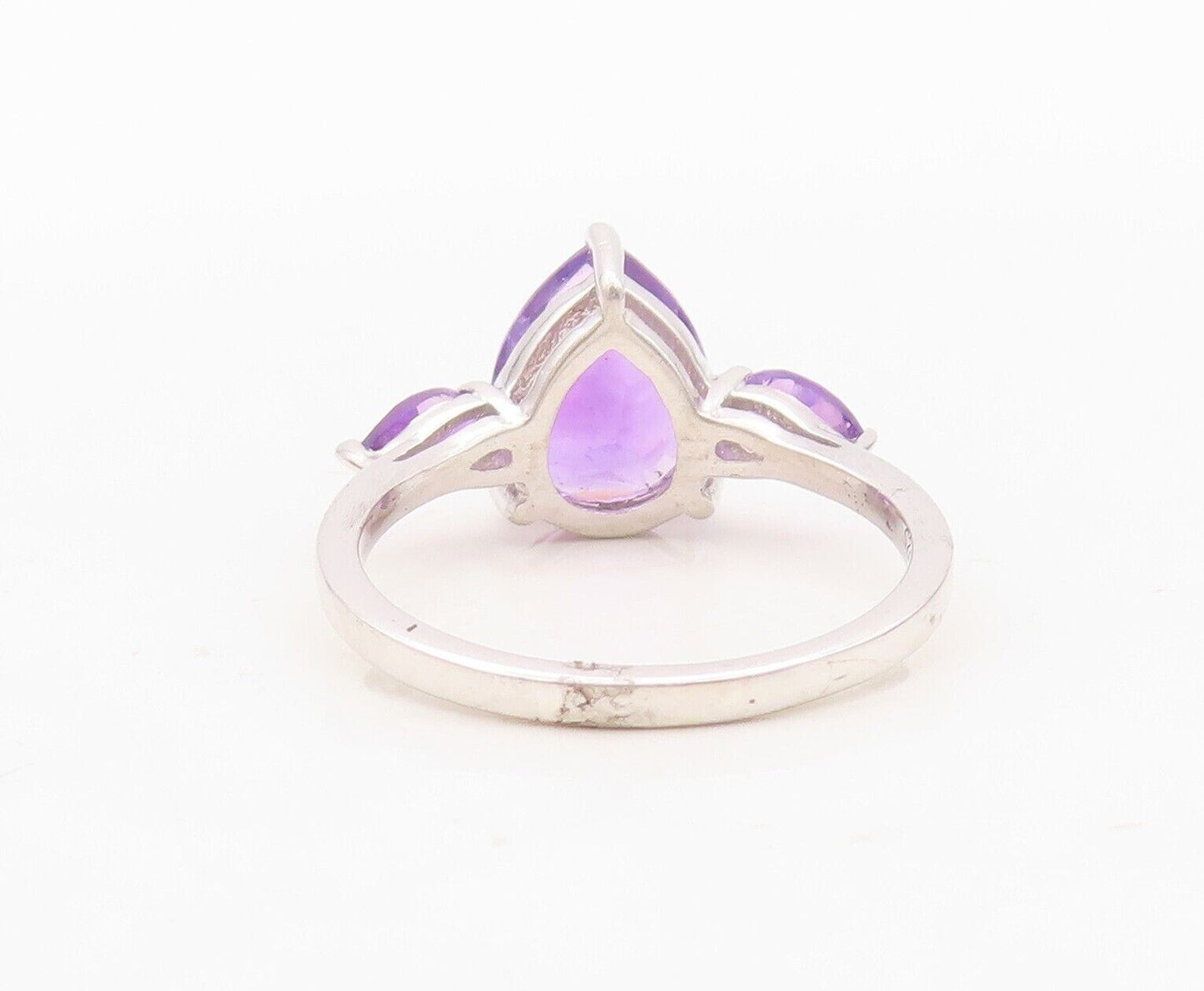 925 Sterling Silver Vintage Ring Minimalist Drop Cut 3 Amethyst  Sz 7  RG30392