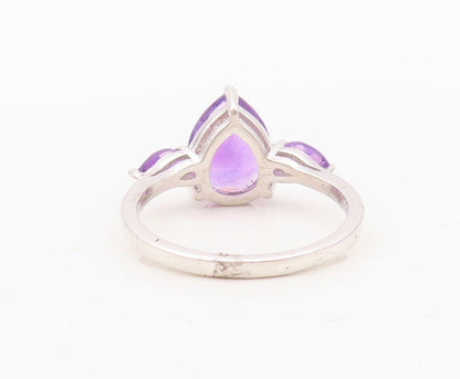 925 Sterling Silver Vintage Ring Minimalist Drop Cut 3 Amethyst  Sz 7  RG30392
