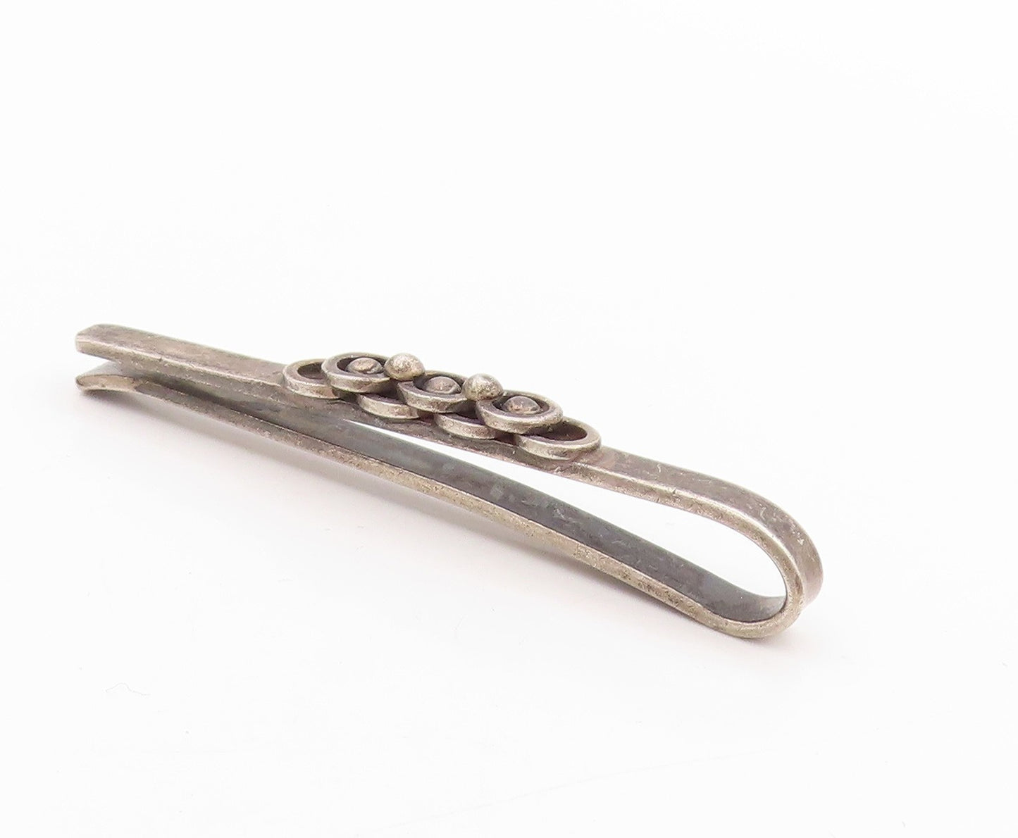 925 Sterling Silver Vintage Tie Clip DENMARK Dark Tone Engraved Clasp  TR3954