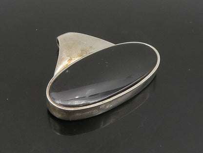 EUROPEAN 925 Sterling Silver  Vintage Black Onyx Oval Smooth Pendant  PT19637