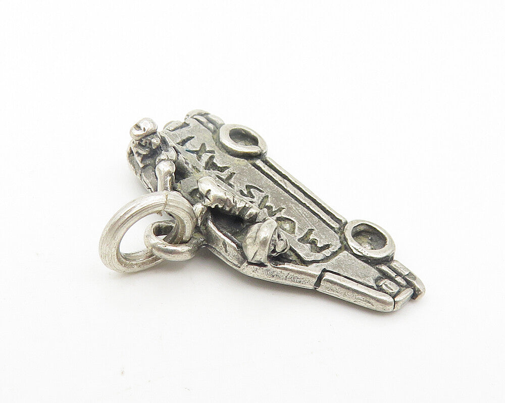 925 Sterling Silver  Vintage Petite Dark Tone Mom's Taxi Etched Pendant PT9099