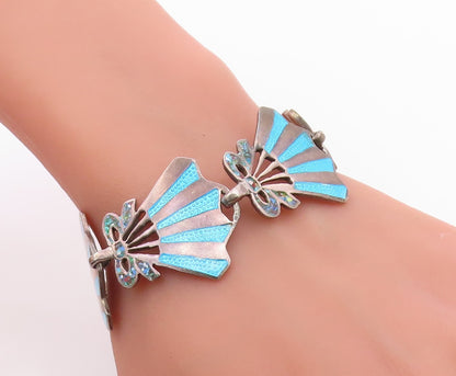925 Sterling Silver Vintage Bracelet MIGUEL ARIAS MEXICO Enamel Fan  BT12043