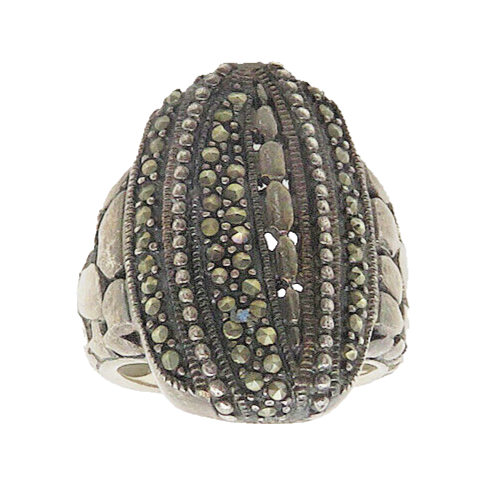 925 Silver  Vintage Marcasite Cobbled Detail Cocktail Ring Sz 7  RG19291