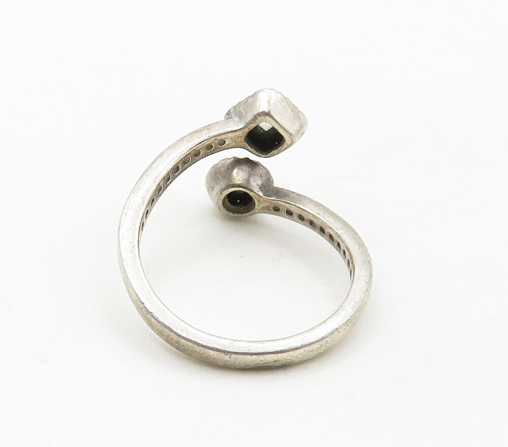 PANDORA 925 Sterling Silver Vintage Cubic Zirconia Bypass Ring Sz 7.5 RG15864