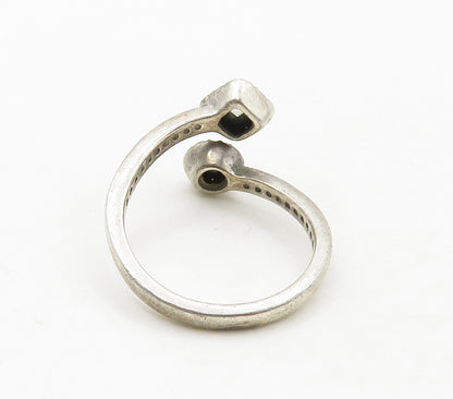 PANDORA 925 Sterling Silver Vintage Cubic Zirconia Bypass Ring Sz 7.5 RG15864