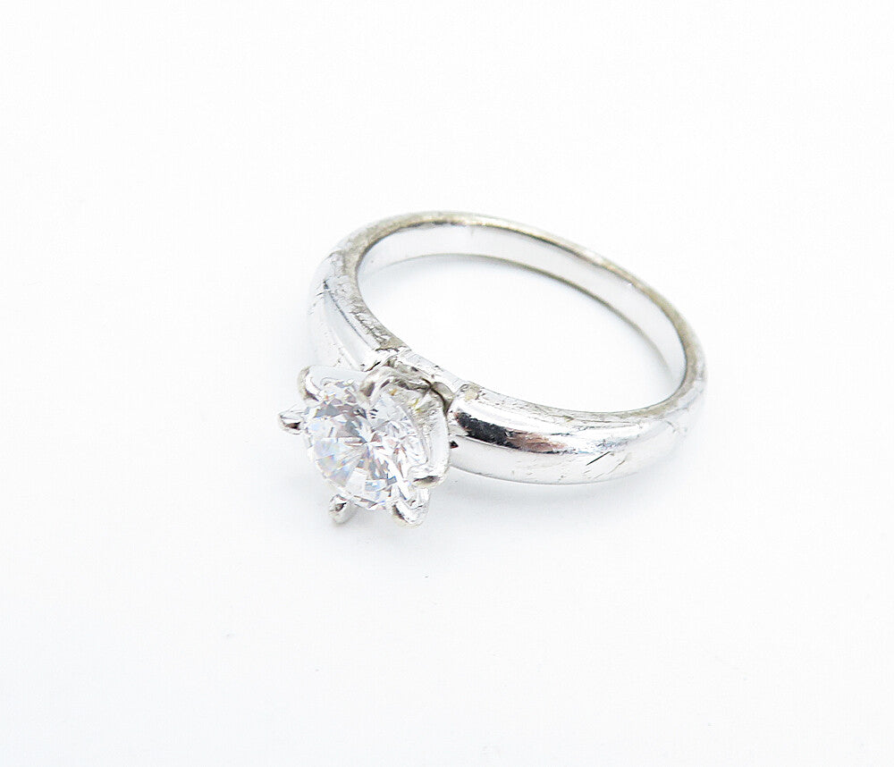 925 Sterling Silver  Prong Set Cubic Zirconia Solitaire Ring Sz 7  RG7646