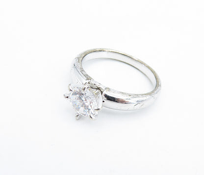 925 Sterling Silver  Prong Set Cubic Zirconia Solitaire Ring Sz 7  RG7646