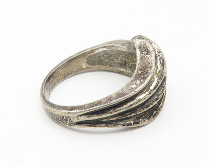925 Sterling Silver  Vintage Dark Tone Fluted Swirl Band Ring Sz 8  RG11101