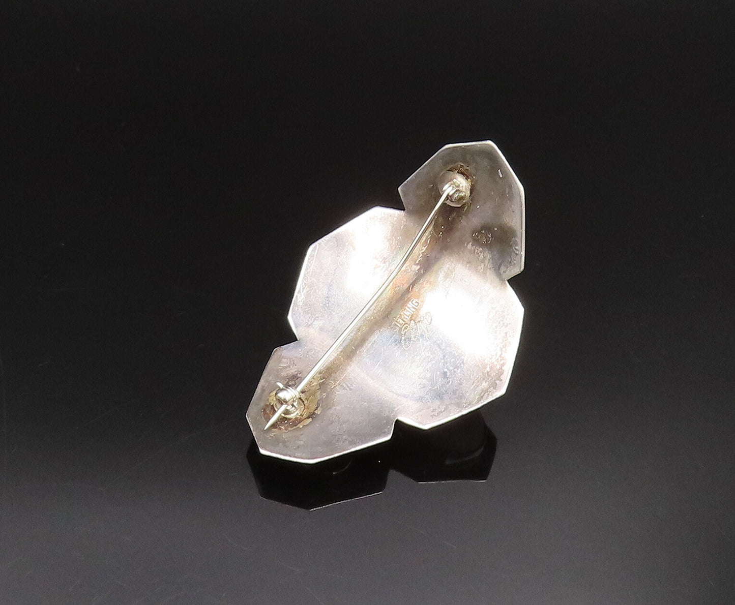 DESIGNER 925 Silver  Vintage Mother Of Pearl & Purple Jade Brooch Pin  BP9802