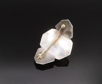 DESIGNER 925 Silver  Vintage Mother Of Pearl & Purple Jade Brooch Pin  BP9802