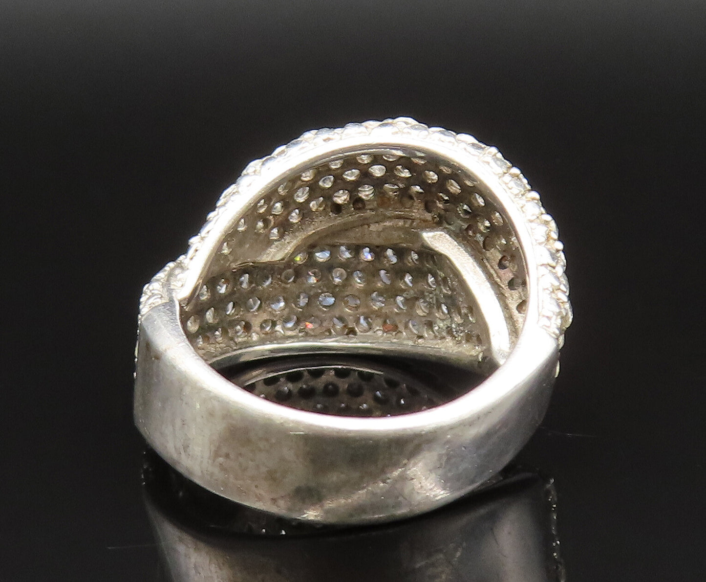 925 Silver  Vintage Sparkly Cubic Zirconia Overlapping Ring Sz 7.5  RG25442